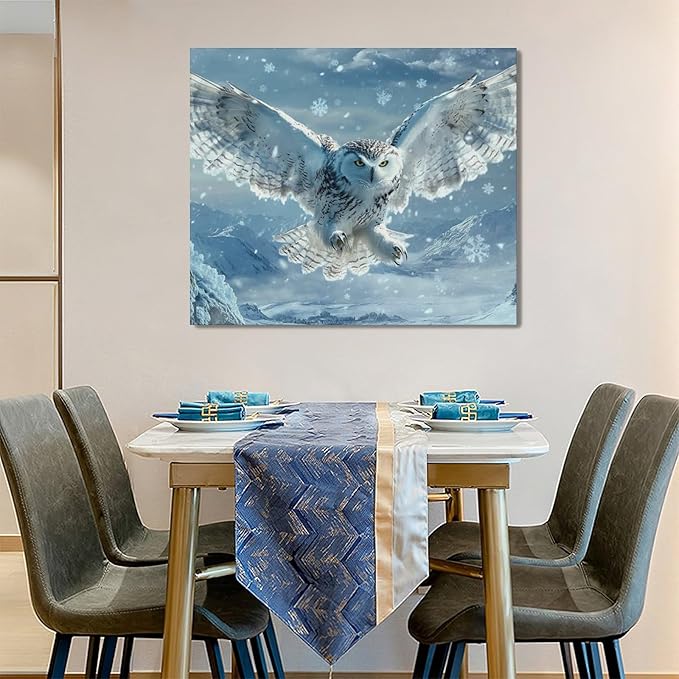 Framed Large Snowy Owl Wall Art for Living Room, Oversized Snowy Mountain Wall Decor Landscape Canvas Painting Modern Artwork Home Decoration for Living Room Bedroom Office 60"x30"-PurrikoPets