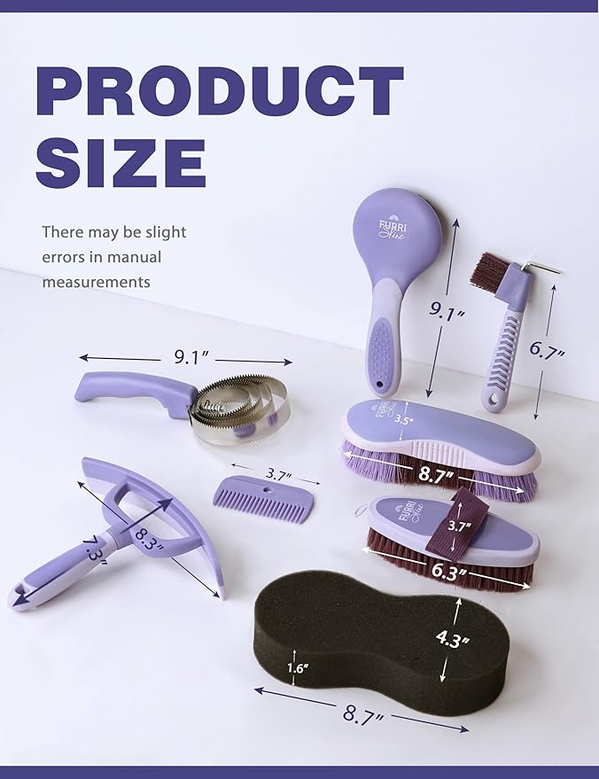 9PCS Horse Grooming Kit Curry Comb Sweat Scraper Horse Bathing Supplies Grooming Tools with Storage Bag Sugar Taro-PurrikoPets