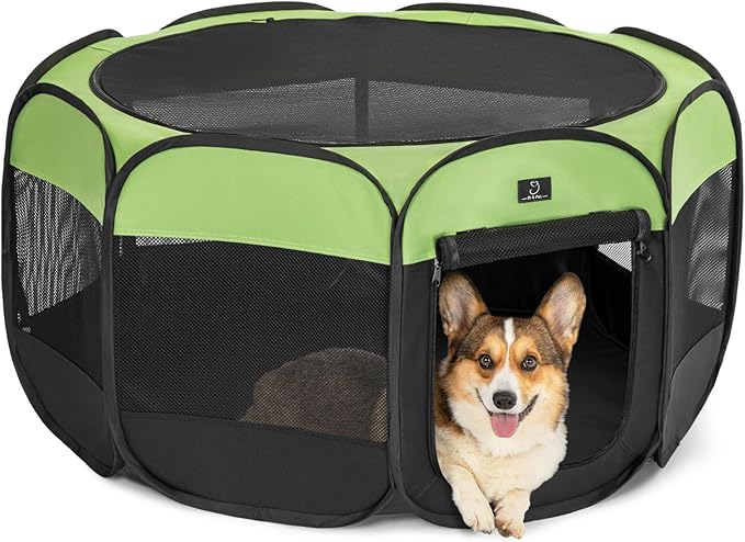 A4Pet Puppy Playpen Indoor, 39.5” Portable Pet Playpen with Bowl, Suitable for Puppies, Kittens, and Small Animals, Removable Zipper & Mesh Panel(16”W × 10”H)-PurrikoPets