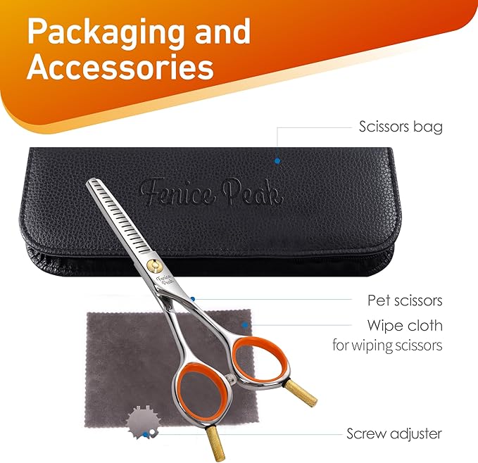 Fenice Peak 5'' Small Thinning Scissors Lightweight Dog and Cat Grooming Scissors with Safety Round Tip JP440C Stainless Steel Sharp Blades for Body Facial Nose Ear and Paw Hair Easy Use-PurrikoPets