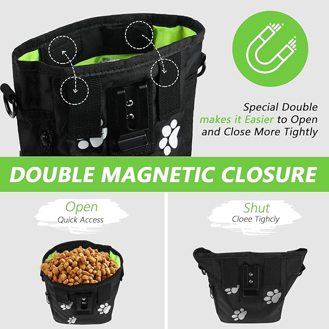Dog Treat Pouches for Pet Training, Treat Pouches for Pet Training,Large Dog Treat Training Pouch and Dog Clicker,Dog Training Treat Pouch Built-in Poop Bag Dispenser-Black Pattern.-PurrikoPets