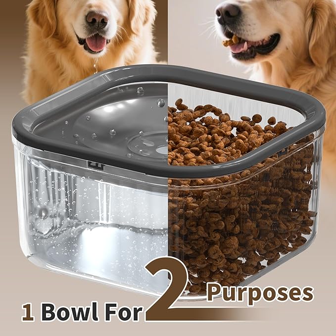 3L Dog Water Bowl No Spill 101oz Large Capacity Spill Proof Slow Drinking Water Feeder No Splash Pet Water Bowl Vehicle Carried Travel Dog Bowl for Sloppy Messy Drinkers Cats(Dark Gray)-PurrikoPets