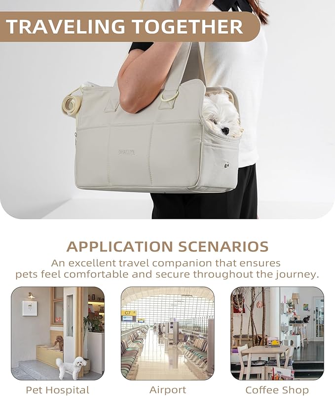 Dog Purse Carrier for Small Dogs Rabbit cat with Large Pockets, Cotton Bag, Dog Carrier Soft Sided, Collapsible Travel Puppy Carrier (Grey, 13.6" L x 6.5" W x 10" H)-PurrikoPets