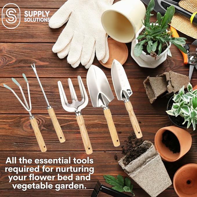Gardening Tools - Perfect Garden Tools for Women or Men - Small Heavy Duty Gardening Hand Tools with Trowel, Transplanter, Fork, Rake, and Cultivator - Ergonomic Design Gardening Kit-PurrikoPets