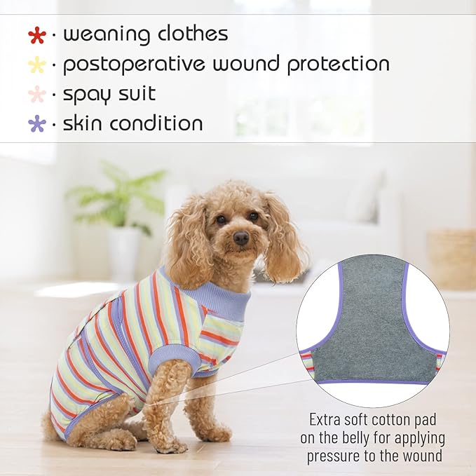 FUAMEY Recovery Suit for Dogs After Surgery,Soft Breathable Dog Bodysuit E-Collar & Cone Alternative Surgical Suit,Male Female Dog Neuter Spay Suits Anti Licking Wounds Onesie Purple Stripes XXL-PurrikoPets