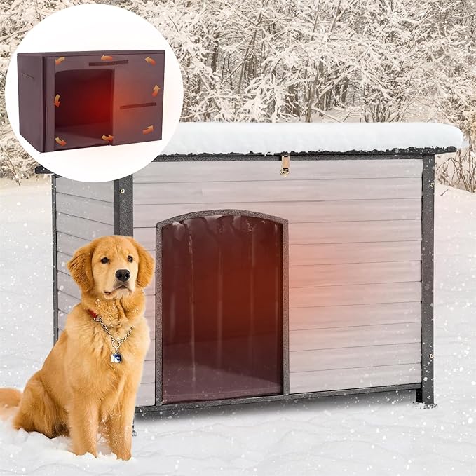 Aivituvin Dog House Outdoor with Insulated Liner, Weatherproof Dog House for Winter, Suitable for Small & Medium & Large Dogs with Unique All-Around Iron Frame(Off-White)-PurrikoPets