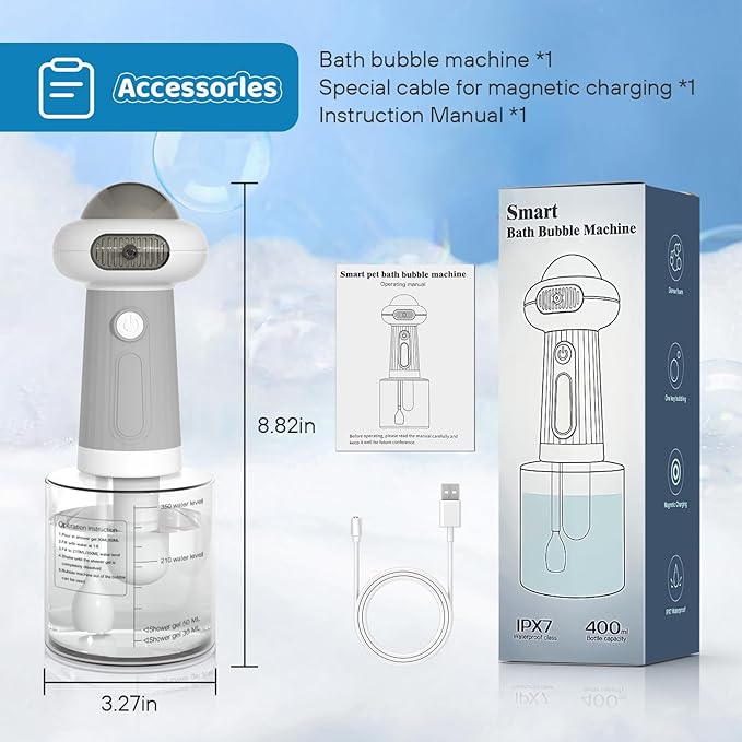 Electric Dog Shampoo Dispenser IPX7 Cat Shampoo Sprayer,Pet Bath Supplies Automatic Foaming Shampoo Dispenser for Dog Deep Cleaing Kitchen Sink Bathroom Grey-PurrikoPets