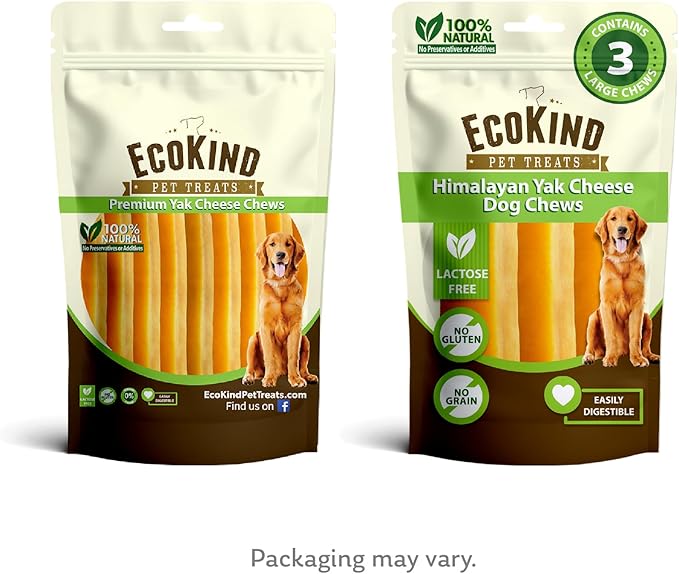 EcoKind Premium Gold Yak Cheese Himalayan Dog Chews, Dog Treats Large Breed, All Natural, High Protein, for Aggressive Chewers, Large - 3 Chews-PurrikoPets