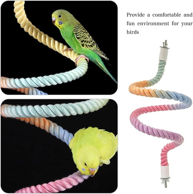 2pcs Gradient Colorful Bird Rope Perch Stand,Bird Cage Climbing Rope Toys Accessories,Bendable Climbing,Parakeet Lovebirds Cockatiels Budgies Play (15.7'',39.3'')-PurrikoPets