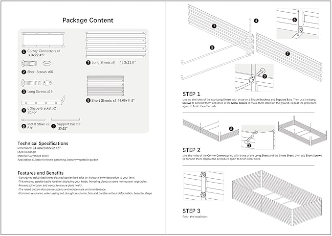 8x2x2FT Metal Raised Garden Bed Kit, Galvanized Outdoor Garden Bed Planter Box for Vegetables, Flowers, Herbs, Succulents and More, Black-PurrikoPets
