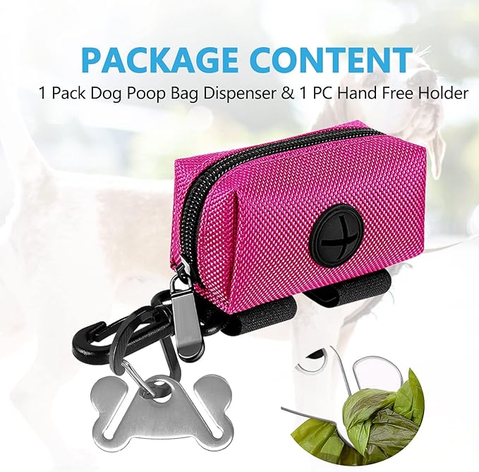 Dog Waste Bag Dispenser Pet Poop Bags Holder for Doggie Waste Bags Dispensers Soft Fabric Zipper Small Doggy Puppy Pouch for Leash Accessory Attachment with Carrier,Pink-PurrikoPets