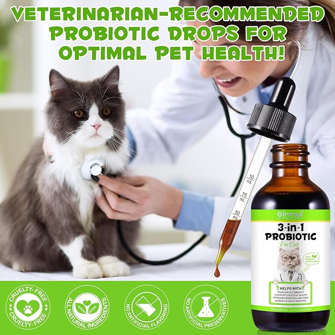 3 in 1 Probiotics for Cats, Cat Digestive Support,Daily Digestive Health Supplement with Multiple Strains of Bacteria Help with Diarrhea,Gas and Bloating, Cat Herbal Supplements- 60ml-PurrikoPets