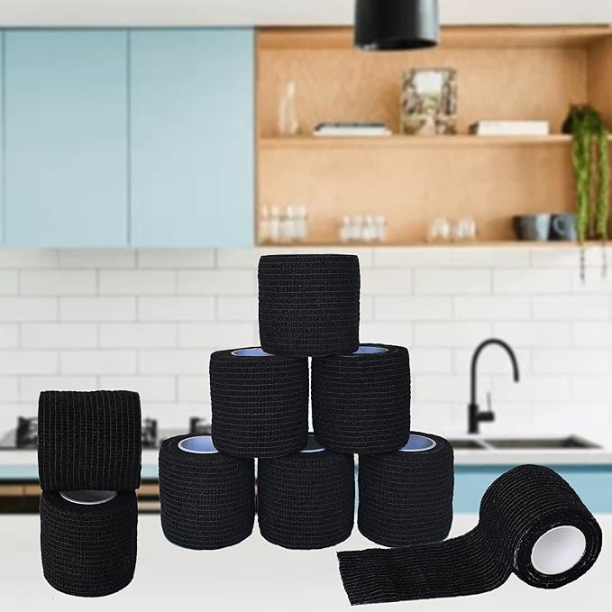 9 Pack 2" x 5 Yards Self Adhesive Bandage Wrap Self Stick Wrap for Ankle, Wrist, Finger, Sports, Breathable Cohesive Vet Tape for Pets (Black)-PurrikoPets
