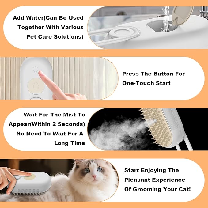 4 in 1 Cat Steam Brush for Shedding,Rechargeable Steam Pet Brush With Rotating Handle for Massaging, Self-Cleaning, and Pet Hair Removal for Long and Short Hair of Cat and Dog (Beige)-PurrikoPets