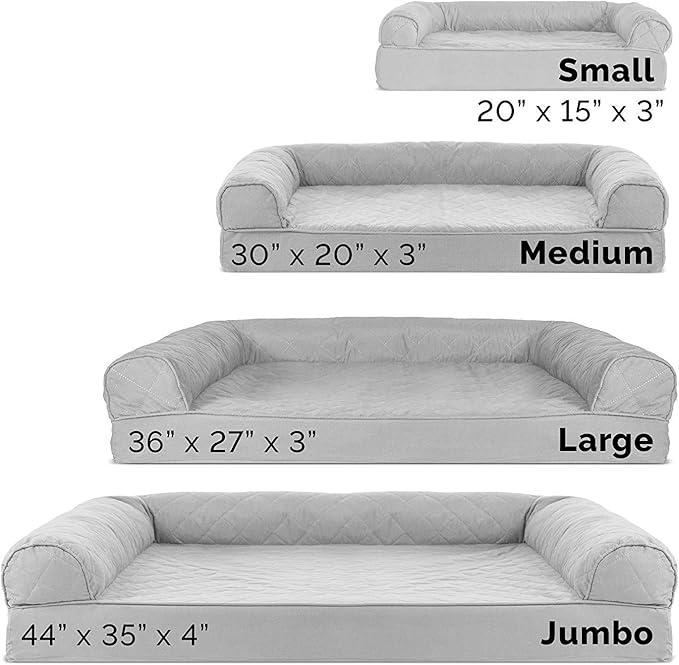 Furhaven Cooling Gel Dog Bed for Large/Medium Dogs w/ Removable Bolsters & Washable Cover, For Dogs Up to 55 lbs - Quilted Sofa - Silver Gray, Large-PurrikoPets