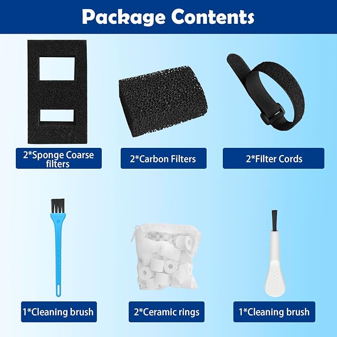 Filter Media Replacement Compatible with Fluval SPEC, EVO, Betta and Flex Desktop Aquarium, Includes 2 Carbon Filter Refills, 2 Foam Filter A1376, 2 Ceramic Rings and 2 Filter Cord-PurrikoPets