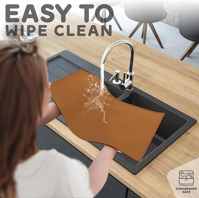 Dog Food Mat - Raised Edges Dogs Mat for Food and Water Prevent Spill, Waterproof Cat Food Mats Protect Floors, Easy Clean Dog Bowl Mats for Food and Water, Silicone Pet Food Tray-PurrikoPets