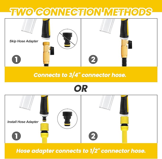 Dog Washing Hose Attachment, 10-in-1 Soap Sprayer Moden Garden Hose Nozzle with 100cc Soap Dispenser, Dog Wash Supplies with Dog Bath Brush & Pet Comb, Foam Gun Car Wash Sprayer (Yellow)-PurrikoPets