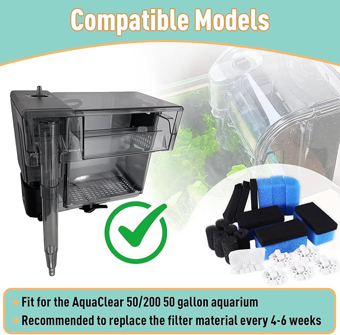 6 Sets of Upgraded Three-Stage Filtration Fish Tank Filter, Fit for AquaClear 50 Powerful Filters, Fish Tank Filter Replacement and Maintenance Kits for 20- to 50-Gallon Aquariums-PurrikoPets