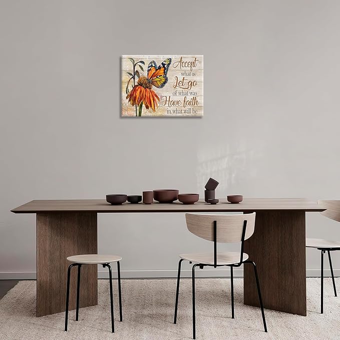 Farmhouse Butterfly Bathroom Pictures Wall Art, Rustic Floral Country Bathroom Wall Decor, Daisy Inspirational Framed Painting Canvas Artwork for Bedroom Living Room Decorations 20"L x 16"W-PurrikoPets