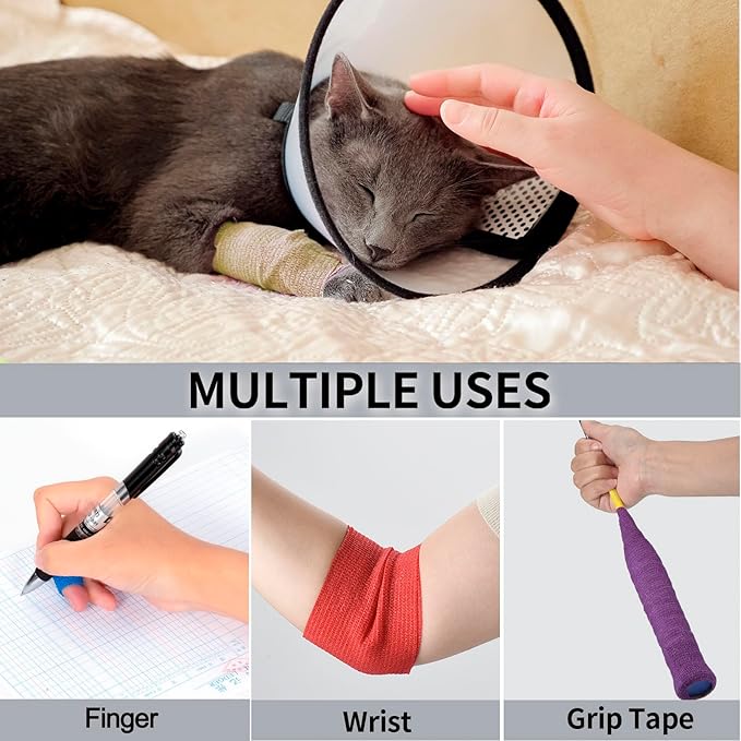 12 Pack Self Adhesive Bandage Wrap 1 Inch Cohesive Bandage Self Adherent Vet Wrap for Dog Pets Elastic Bandage Finger Tape Self Stick Wrap for First Aid Sports Athletic Tape (Mixed Colors)-PurrikoPets