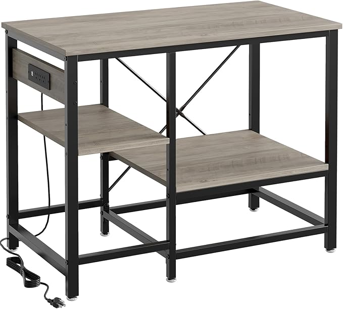 40-50 Gallon Fish Tank Stand with Charging Station, 36x19 Metal Aquarium Stand with 3-Tiers Adjustable Storage Shelves, 6-Legs Reptile Terrarium Stand, 660 LBs-PurrikoPets