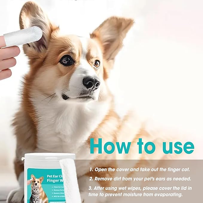 Ear Wipes for Dogs & Cats - Comfortable Finger Design, Gentle Ear Wax, Debris, and Dirt Cleaning | 50-Count Pack-PurrikoPets