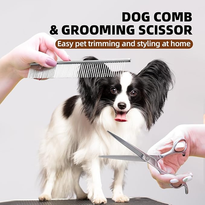 Dog Grooming Brush Set, 7 PCS Self-Cleaning Deshedding Hair Brushes for Short Long Haired Dogs Cats, Includes Scrubber Shower Wash Brush, Dematting Comb, Scissor - Yellow-PurrikoPets