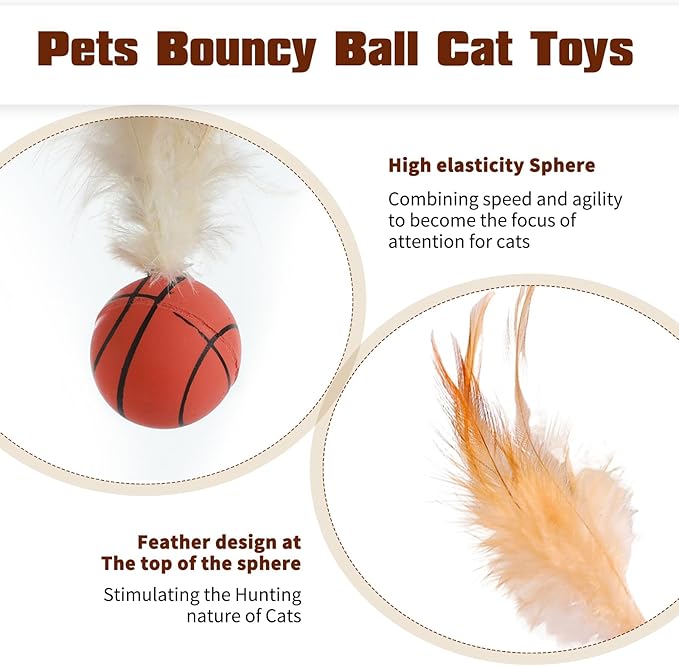 6 Pcs Feather Ball Cat Toy,Interactive Feather Bouncy Ball Toy Set for Cats,Mini and Elastic,Suitable for Pets to Play Indoors and Outdoors-PurrikoPets