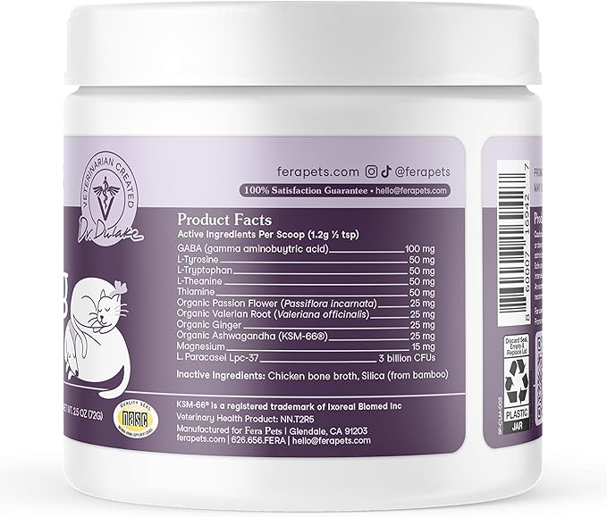 Fera Pets Calming Supplement for Dogs & Cats with Probiotics, L-Theanine, and Ashwagandha - Supports Anxiety Relief - Promotes Relaxation - 60 Scoops-PurrikoPets