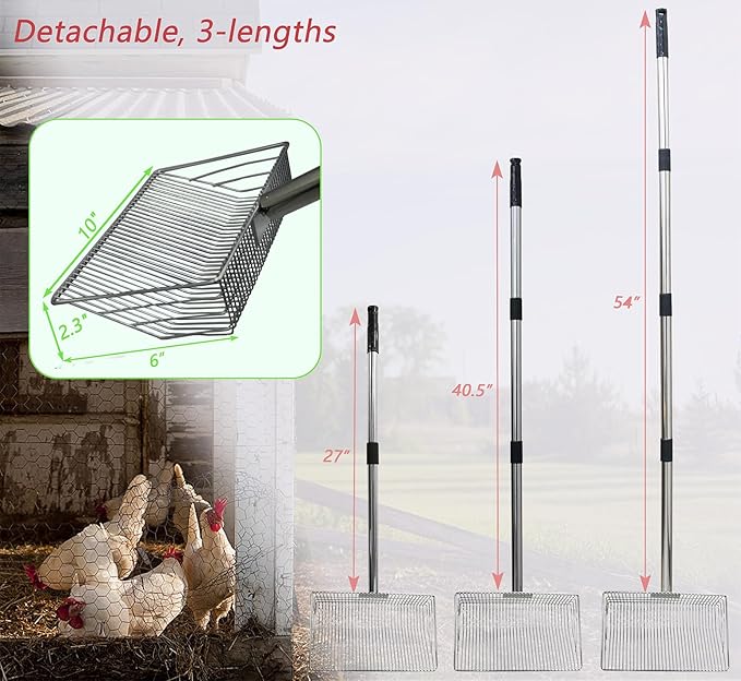 10inch Metal Chicken Poop Scooper with 54-Inch Long Handle for Coop Cleaning-PurrikoPets