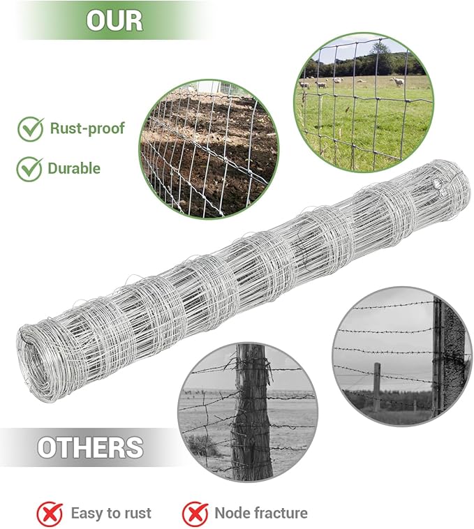9GA Thickened Heavy Duty Cattle Farm Fence, 4ft x 328ft Galvanized Goat Deer Fence, Heavy Zinc Coating Hog Wire Fencing for Farm Livestock Animals Protection-PurrikoPets