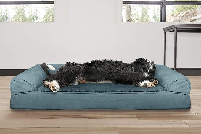 Furhaven Cooling Gel Dog Bed for Large/Medium Dogs w/ Removable Bolsters & Washable Cover, For Dogs Up to 55 lbs - Plush & Suede Sofa - Deep Pool, Large-PurrikoPets