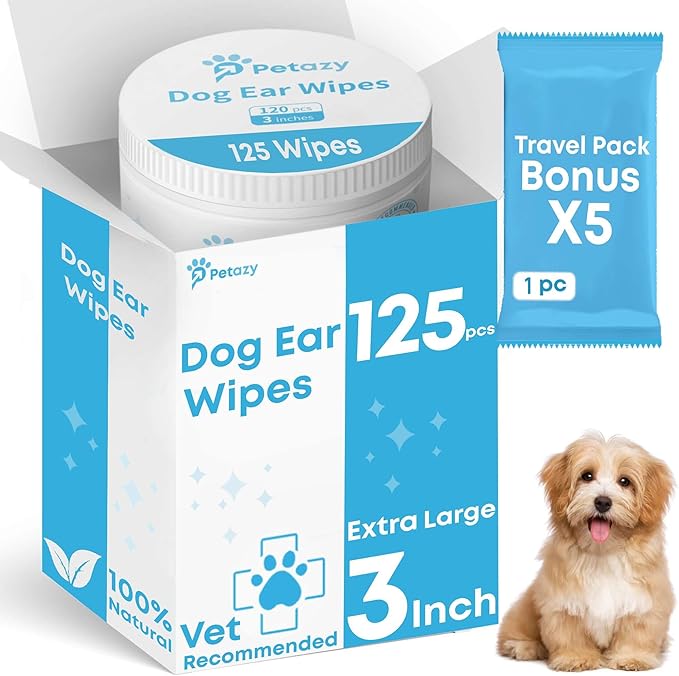 Dog Ear Wipes for Dog Yeast Wax Itch and Odor | Unscented Dog Ear Cleaner for Dogs | Natural Cleaning Puppy Ear Wipes | Soothing Ear Wipes for Pets Cat | Natural Ingredients | 125 XL Pcs-PurrikoPets