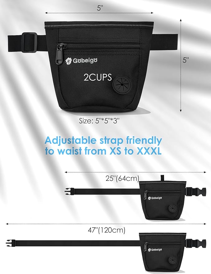 Gobeigo Dog Treat Pouch and Training Clicker, Upgrade Two Magnetic Closure to Prevent Spills, 2 Cup Treat Bag with Poop Bag Dispenser, Metal Clip Waist Belt Fanny Pack for Pet Walk (Black)-PurrikoPets