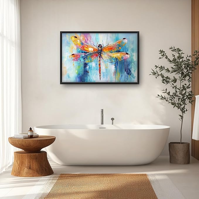 Extra Large Abstract Dragonfly Framed Wall Art for Living Room,Oversized Colorful Dragonfly Pictures Wall Decor,Teal Canvas Print Painting Modern Artwork Bedroom Office Bathroom 36L" x 24W"-PurrikoPets