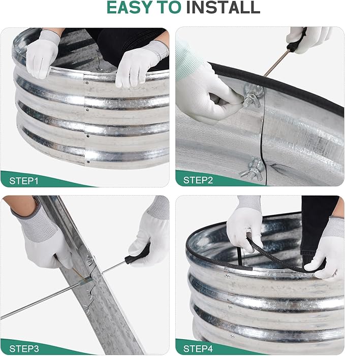 Galvanized Raised Garden Bed - 8×2×1ft Planter Raised Beds for Gardening | Oval Metal Garden Planter Box with Safety Edging and Bracing Rods for Vegetables Fruits and Flowers - Silver-PurrikoPets