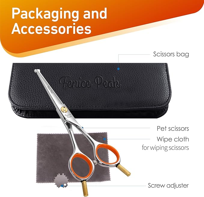 Fenice Peak 6'' Small Straight Scissors Lightweight Dog and Cat Grooming Scissors with Safety Round Tip JP440C Stainless Steel Sharp Blades for Body Facial Nose Ear and Paw Hair Easy Use-PurrikoPets