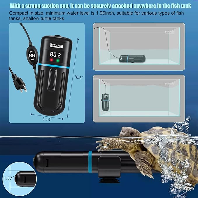 Electronic Aquarium Heater, 500W Small Fish Tank Heater, Adjustable Submersible Heater PID Temperature Control with LED Digital, Water Dry Automatic Shut Off for Fresh Seawater-PurrikoPets