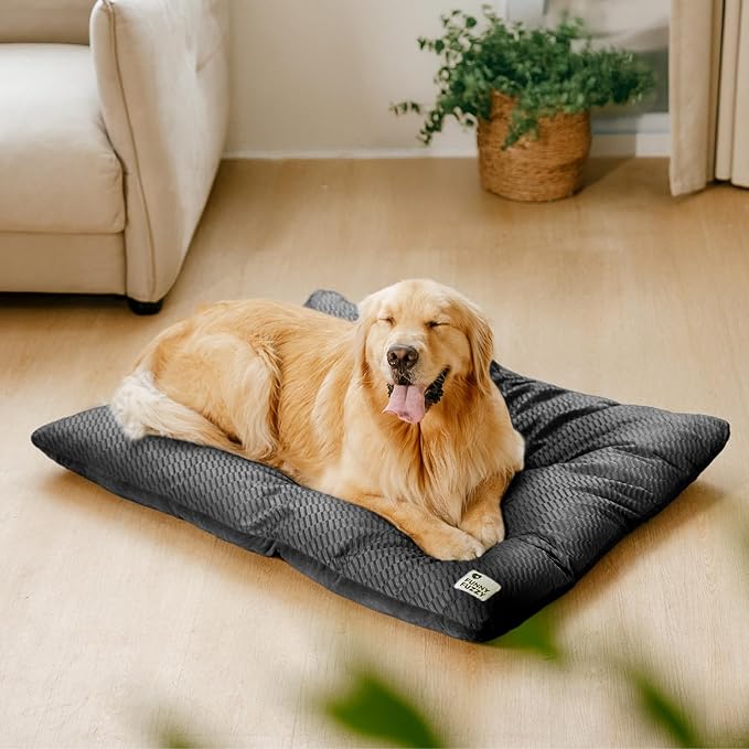 FUNNY FUZZY Washable XL Dog Crate Bed for Extral Large Dogs,Reversible Plush Flat Dog Bed Mat, Pillows,Soft Comfy Kennel Pad,Pet Sleeping Mattress,Pet Cushion,42" × 28", Charcoal Grey-PurrikoPets
