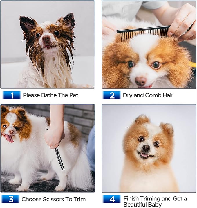 Gimars Dog Grooming Scissors Kit Professional 4CR with Safety Round Tip, 5 in 1 Heavy Duty Titanium Coated Thinning & Curved & Straight Shears-PurrikoPets