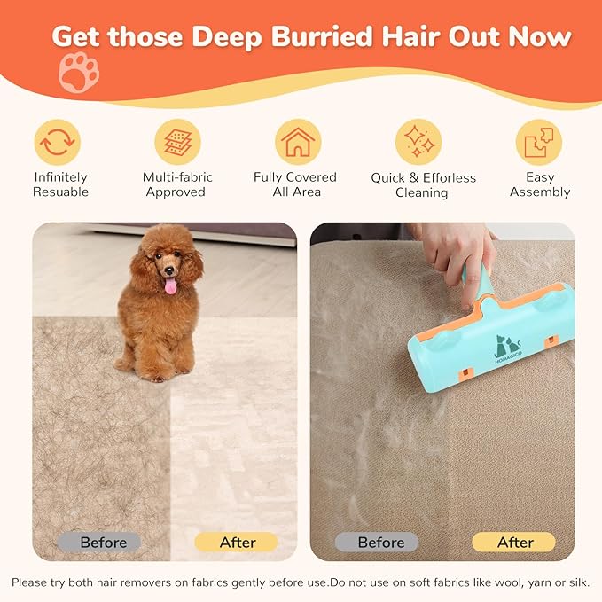 5 PCS Pet Hair Removal Tool, Roller Dog Hair Removers for Couch, Retractable Pet Hair Carpet Scraper Rack, Reusable Cat Hair Remover for Bed, Rugs, Stairs, Furniture-PurrikoPets