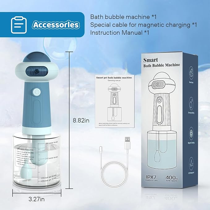 Electric Dog Shampoo Dispenser,IPX7 Cat Shampoo Sprayer,Pet Bath Supplies Automatic Foaming Shampoo Dispenser for Dog Deep Cleaing,Kitchen Sink,Bathroom Blue-PurrikoPets