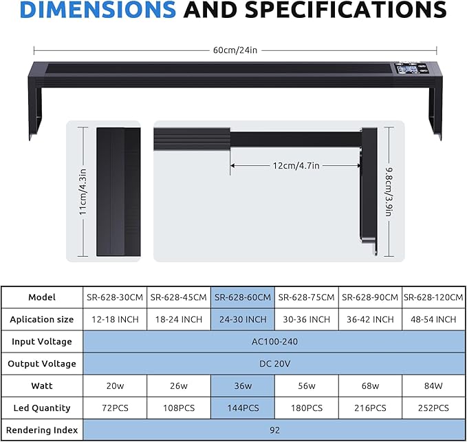 24/7 LED Aquarium Light for 24-30 Inch Fish Tank, Auto On Off with Timer, 9 Colors, Adjustable Brightness, Daylight & Moonlight Mode, Full Spectrum Fish Tank Light for Plants, 36W-PurrikoPets