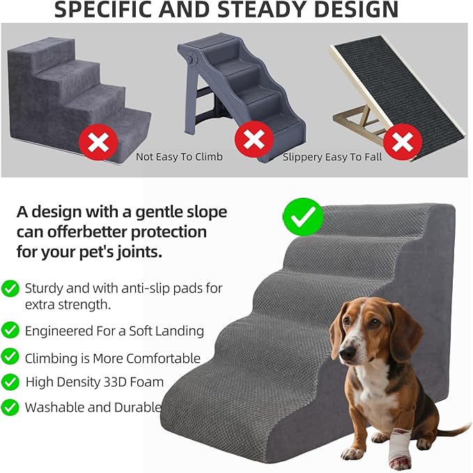 4 Step Pet Stairs Ramp for High Beds Sofas 18-24 Inch with Sturdy Non Slip Waterproof Pads, Machine Washable Cover Indoor Balanced Design for Cats Dogs Small Medium Large XL Pets Grey-PurrikoPets