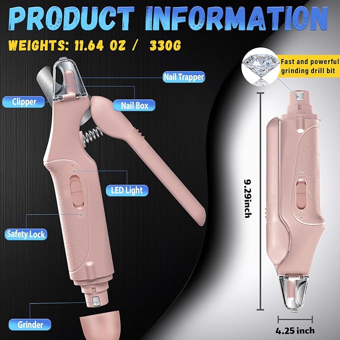 2 in 1 Dog Nail Clippers and Grinder with Lights & Cat Nail Clipper for Large Medium Small Dogs Cats Nail Trimmers USB Rechargeable with 2 LED Lights Dog Claw Care for Non-Black Nails-PurrikoPets
