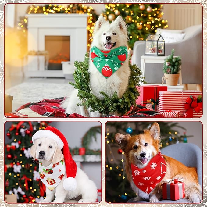 Abbylike 50 Pieces Christmas Dog Bandanas Bulk Xmas Bandanas for Dogs Triangle Kerchief Bibs Scarf Set for Christmas Pet Costume Accessories Decoration (31.5 x 21.7 x 21.7)-PurrikoPets