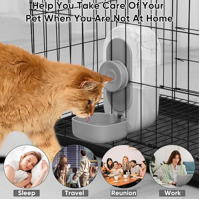 28oz Hanging Automatic Water Dispenser,Rabbit Water Bottle,Bunny Guinea Pig Ferret Water Bowl for Cage,Suitable for Small Animal Puppies(Cage Grid Spacing Over 1.2'') (Gray)-PurrikoPets