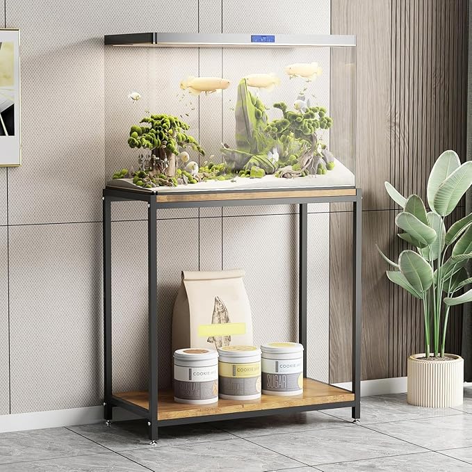 20 Gallon Metal Aquarium Stand with Shelves for Fish Tank Accessories Storage, Reptile Tank Turtle Terrariums Stand for Home Office (Black)-PurrikoPets
