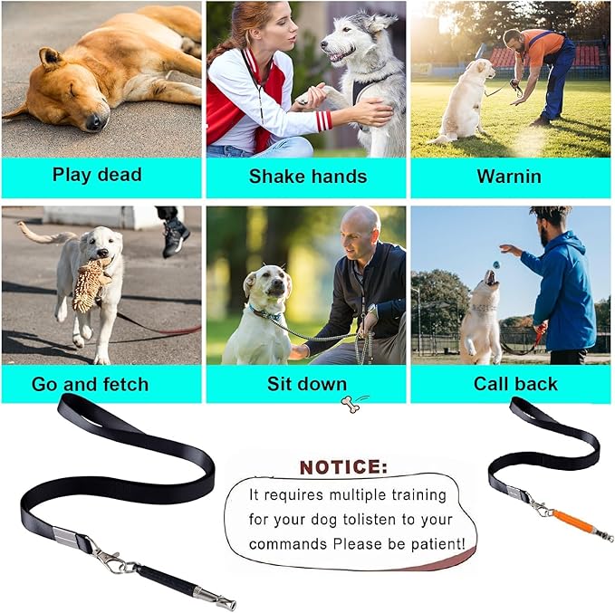 3 PCS Dog Whistles Set, Adjustable Recall Dog Training Whistle Silent Dog Whistle to Stop Barking with Lanyard,Dog Clicker(Black)-PurrikoPets